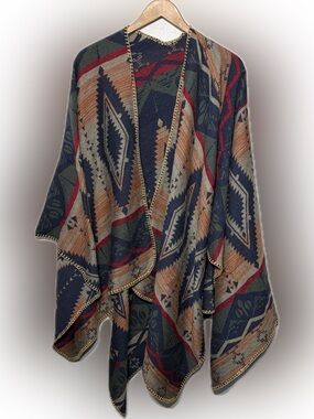 Unbranded Poncho Boho Southwestern Aztec Knit Country Cowgirl Casual Cape OS